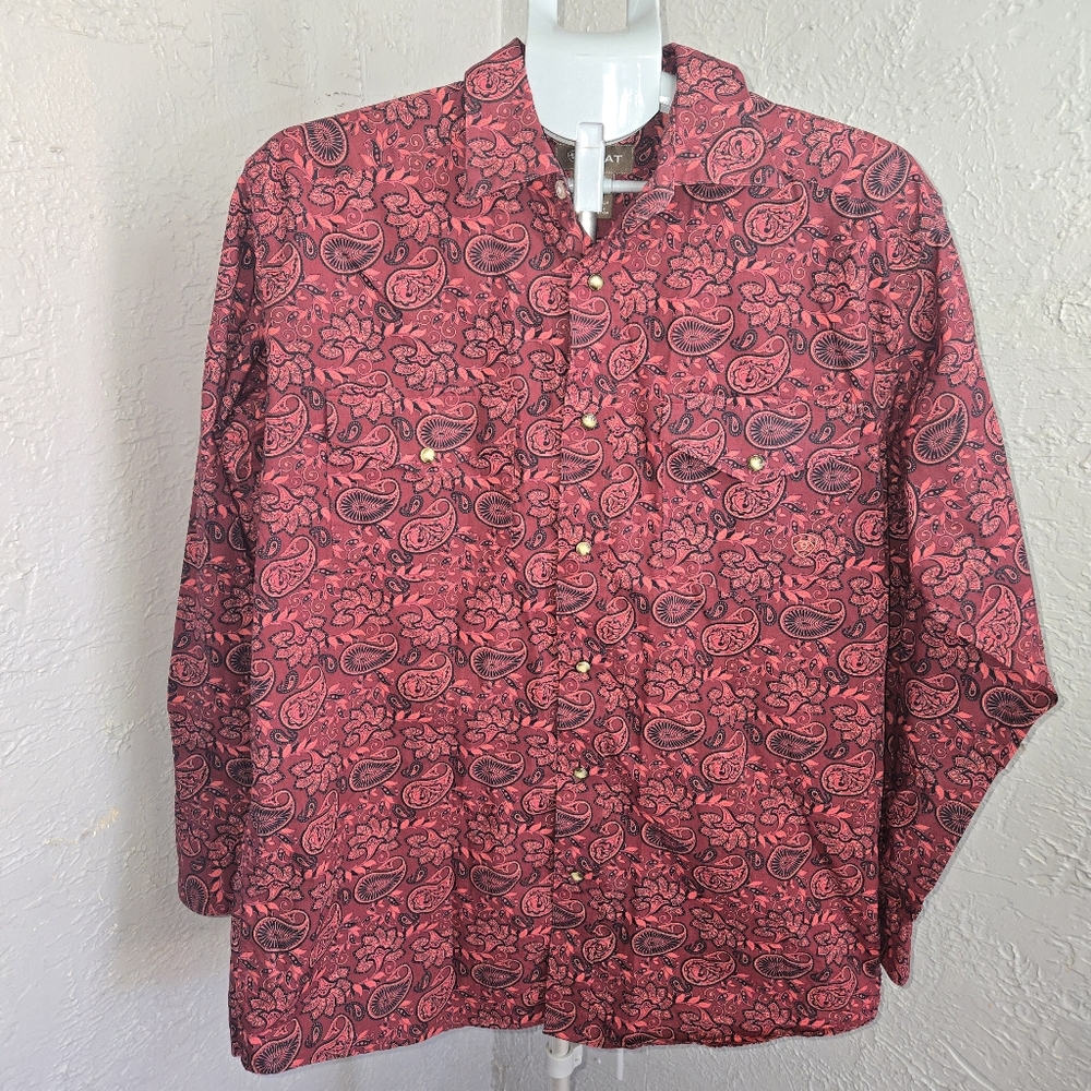 Ariat Mens Kingsley Classic Snap Red Paisley Button-Up Shirt Pockets Western